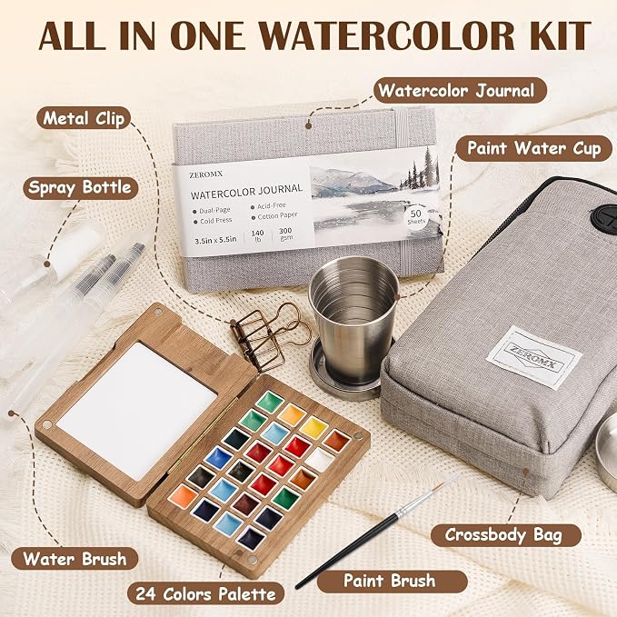 Mini Watercolor Paint Set, 24 Colors Travel Watercolor Set