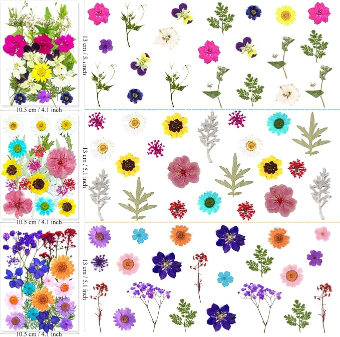 MIKIYA 192Pcs Dried Pressed Flowers for Resin, Assorted Real Natural Bulk Dry Floral Leaves for DIY Art Crafts, Epoxy Molds, Jewelry, Soap, Candle Making, Nails Decors