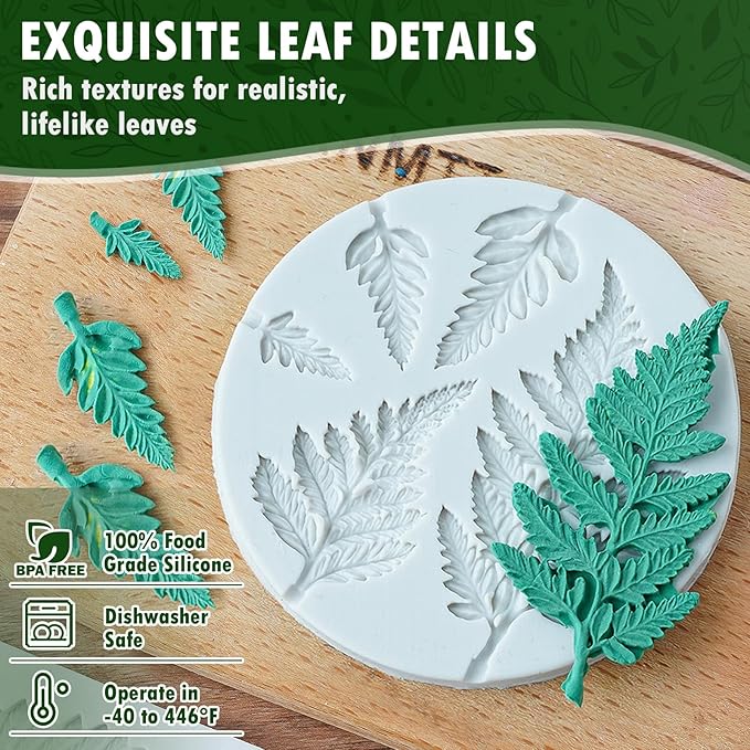 HKNMTT Leaf Fondant Silicone Mold Small Maple Shapes, 34 Cavity Tree Fern Leaves Rose Flower for Cake Cupcake Topper Craft Decorating Sugar Candy Clay Plant Moulds DIY BPA Free