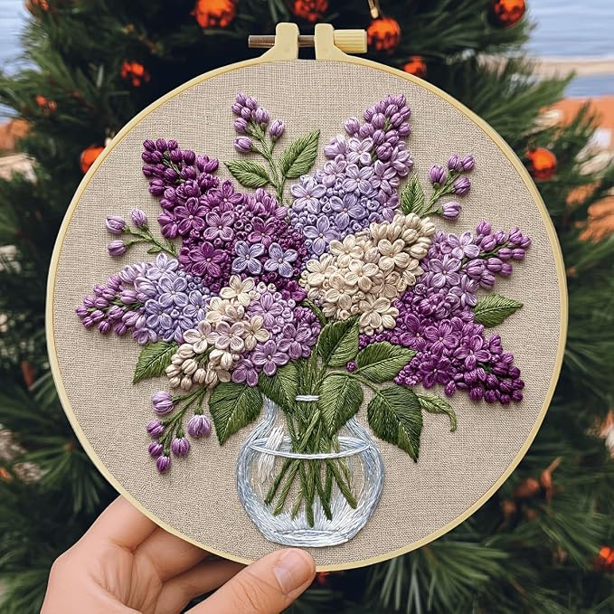 Full Range Embroidery Kit for Adult, Green Plant Pattern Embroidery Kit for Beginners Include Embroidery Cloth Hoops Threads for Craft Lover Hand Stitch with Embroidery Skill Techniques (clear glass)