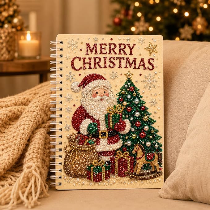 100 Pages DIY Christmas Pearl Diamond Art Painting Notebook，Style I