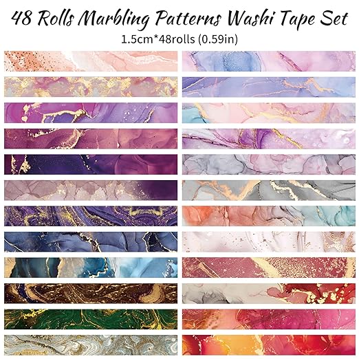 Mooker 48 Rolls Washi Tape Set - Decorative Masking Tape Colored Marbling Patterns, Adhesive Artists Tapes for Journaling Supplies, DIY Crafts, Scrapbooking, Junk Journal Supplies, School Supplies