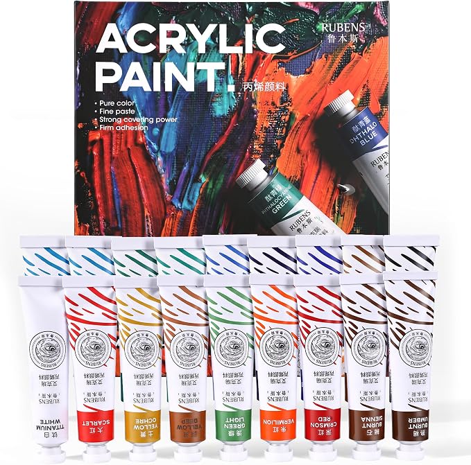 rubens Artist Grade Heavy Body Acrylic Paint, 18 Colors Vivid Acrylic Paint Set (20ml, 0.68 oz Tubes), High Pigment Art Supplies for Canvas, Wood, Rock Crafts, Painting Supplies for Professionals, Beginners