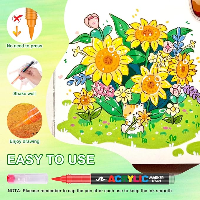 Amamao 408 Colors Acrylic Paint Markers, Soft Brush Tip for Rock Wood Glass