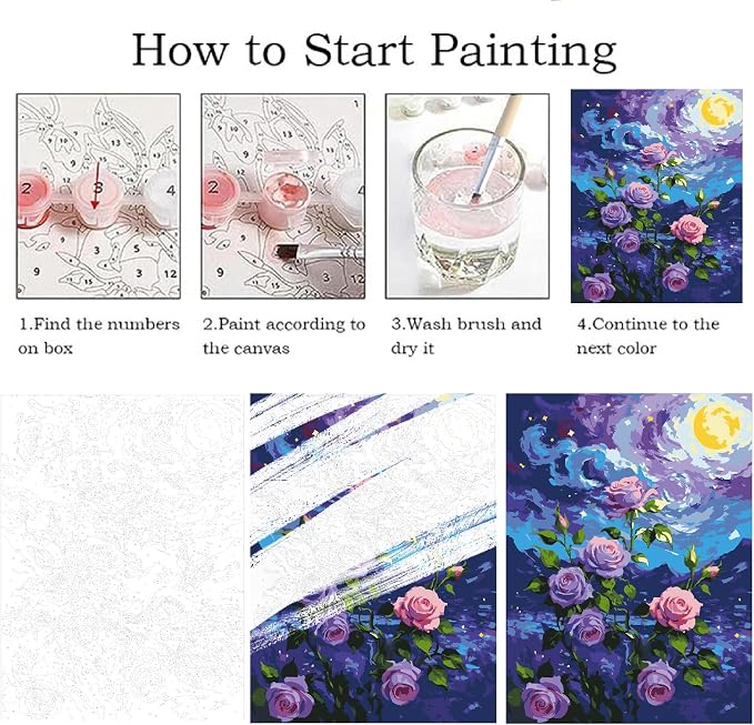 ZRIZQ Flowers Paint by Numbers Kit for Adults Beginner,Purple Rose,16x20