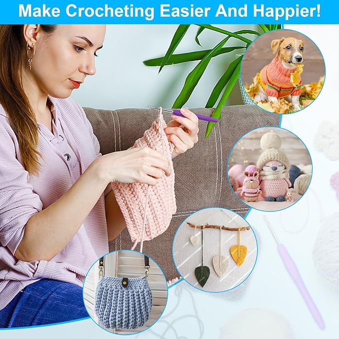 Crochet Hooks 9 Sizes Crochet Hook Set, 49 Pack Yarn Crochet Kit for Beginners, Knitting Needles with Ergonomic Handles for Arthritic Hands, Crochet Needle Kit with Blue Case for Crocheters