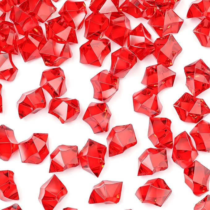 DOMESTAR Red Fake Ice Rocks, 150 PCS Acrylic Crystal for Vase Fillers