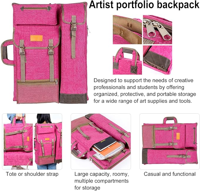 TRANSON Art Portfolio Case Artist Backpack Canvas Bag Large 26” x 19.5”
