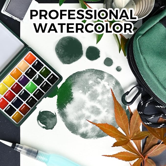 Funto Watercolor Paint Set, 24-Color Green Kit for Artists
