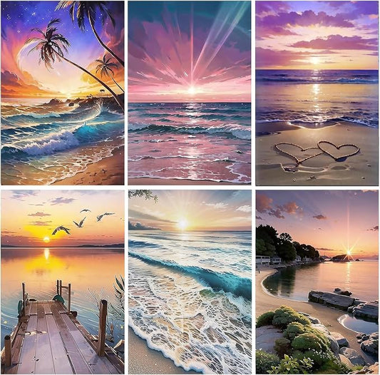 DOTSOPS 6 Pack Beach Diamond Painting Kits Art Adults Painting Kits | Crafts DIY 5D Diamond Art Packs Kits,Full for Adults,Beginner Home Wall Decoration Gift 11.8 x 15.7 Inches