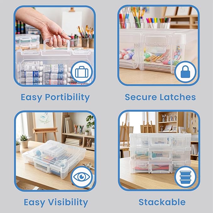 ArtBin 6913ZZ 12" x 12" Portable Art & Craft Organizer with Handle 3-Pack, [3] Plastic Storage Cases, Clear