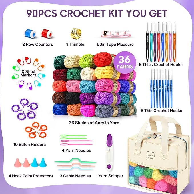 90Pc Portable Crochet Kit Suitable for Beginners & Professionals - Milky