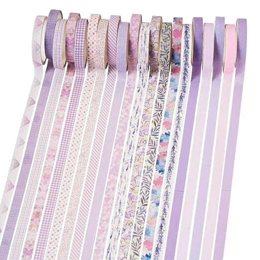 20 Rolls Scrapbook Tape 7 mm Cute Decorative Tape Set Floral Tape Pack Purple Aesthetic Colored Tape Rolls Stickers for Crafts DIY Scrapbook Bible Study Journaling Planner Supplies