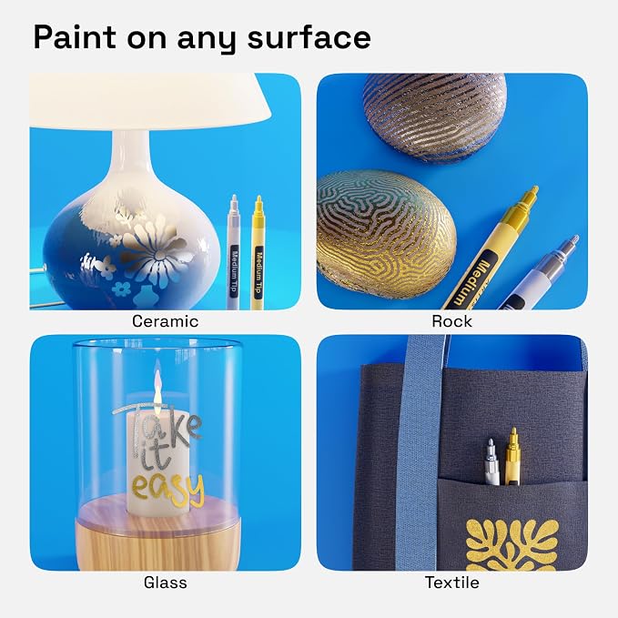 ARTISTRO Gold & Silver Acrylic Paint Markers - 3mm Medium-Tip - Set of 2