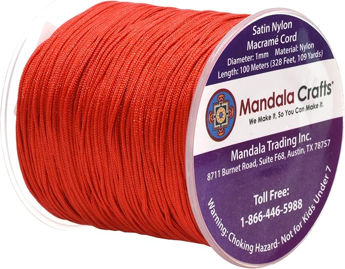 Mandala Crafts 1mm Red String Rattail Nylon Satin Cord for Jewelry Making