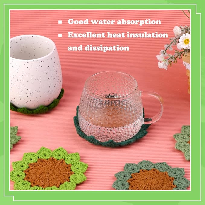 FTEVEN Crochet Kit for Beginners, 6PCS Coasters Crochet Starter Kit Plant