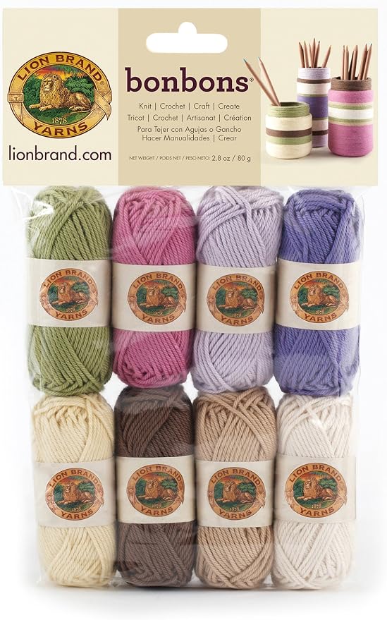Lion Brand Yarn Bonbons Yarn, Nature 8 x 28 yd/26 m | Small, Colorful, Lightweight Yarn Skein Pack for Colorwork, Embroidery, Friendship Bracelets, DIY Projects