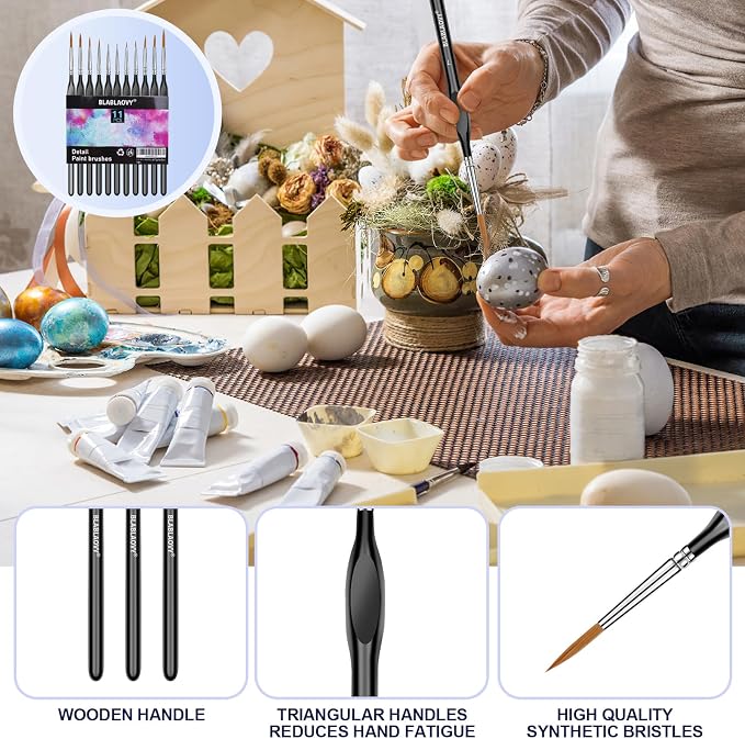 11 Pcs Detail Paint Brushes with Triangular Handles for Acrylic, Model, Art | Paint by Numbers Kit for Adults, Paint Brushe for Acrylic Painting, Face, Citadel, Figurine, Watercolor,Oil