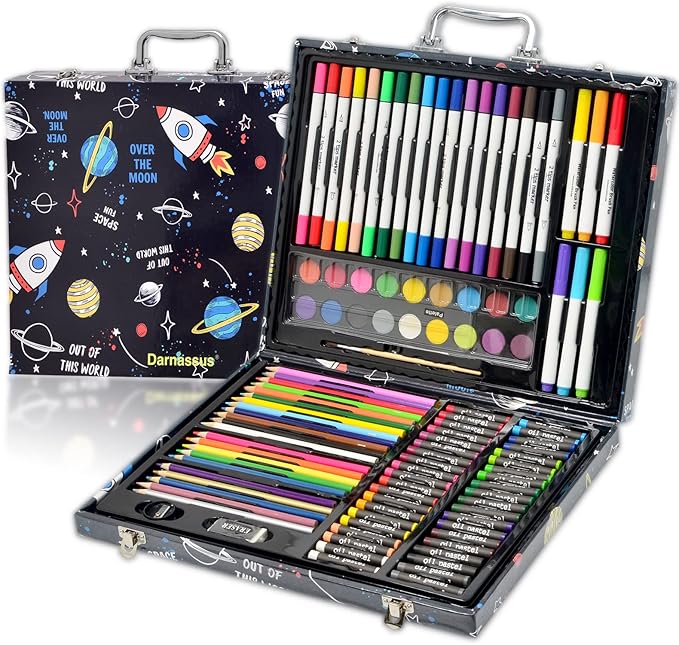 Darnassus 132-Piece Art Set, Deluxe Professional Color Set, Creating Gift Box, Art Set Crafts Drawing Painting Christmas Kit for Kids and Adult, Girls Boys