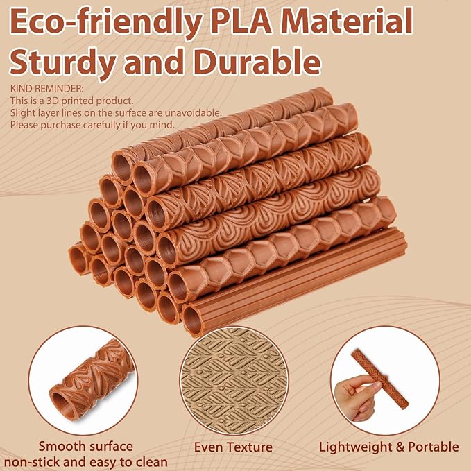 20 Pcs Clay Texture Rollers Set, 3D-Printed Clay Pottery Tools