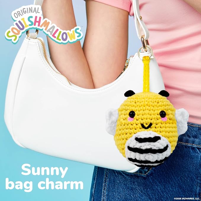 Original Squishmallows™ Crochet Kit – Sunny Bag Charm, Bumblebee Crochet Kit for Beginners with Yarn, Starter Hooks, Step-by-Step Tutorials, DIY Craft, Great Teen Gifts