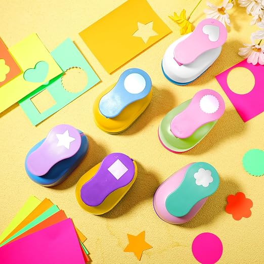 CHENGU Hole Punches 6 Shapes with Cardstock for Kids,Multiple Styles,2 Inch