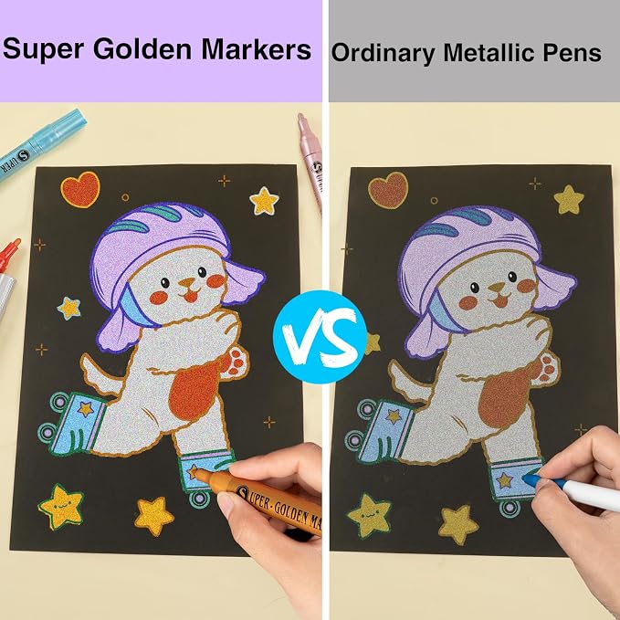 SAKEYR Super Golden Metallic Paint Markers, 18 Colors Sparkle Metallic Glitter Markers, Acrylic Paint Pens for Rock Painting, Glass, Wood, Fabric, Black Paper, Cards, Scrapbook, DIY Art Crafts (2-3mm)