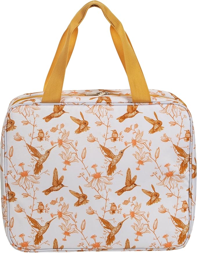 Portable Square Cross Stitch Starter Kits Bag Embroidery Project Bag Embroidery Tool Storage Tote Bag with Multifunctional Pockets, Bag Only (Bird Pattern)
