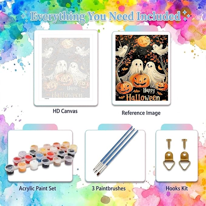 YarnWhimsy Halloween Ghosts Paint by Numbers Kit for Adults 16x20 inch