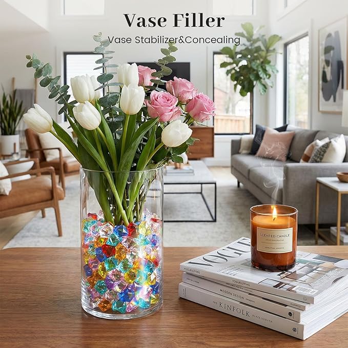 DOMESTAR 150 PCS Multicolored Acrylic Fake Gems, Ice Rocks for Vase Fillers