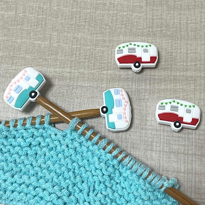 SPANSEE 4 PCS Camper Shape Knitting Needle End Caps, Knitting Needle Stoppers, Stitch Stoppers, Knitting Needle Point Protectors, Knitting Supplies fit Size 3-13 (3.25mm-9mm) Needles