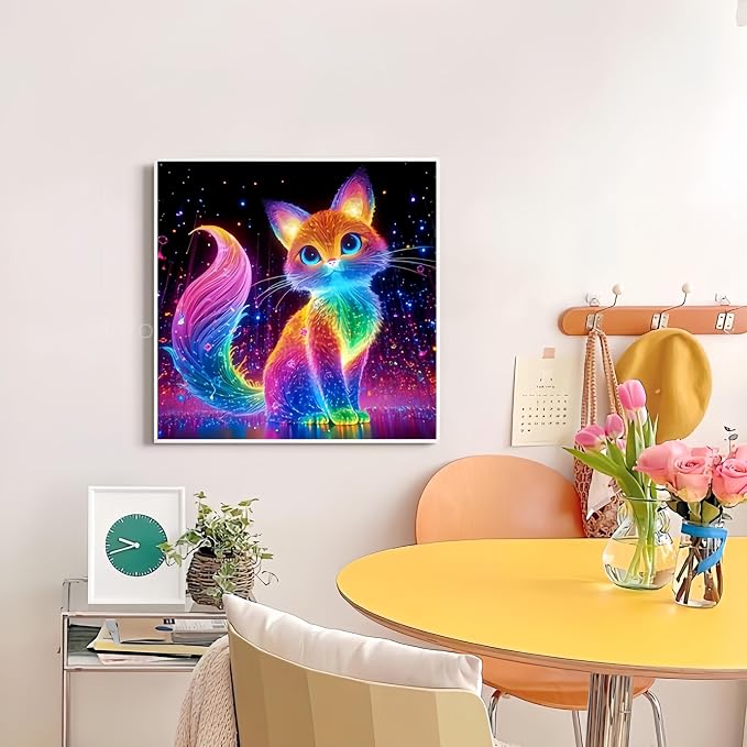 Diamond Art Kits for Adults,Glowing Cat Diamond Painting Kit,13.8X13.8inch | 5D DIY Full Round Drill Dreamy Cat Paint by Diamonds,Dot Gem Art Painting Kits,for Home Wall Decor Beginners