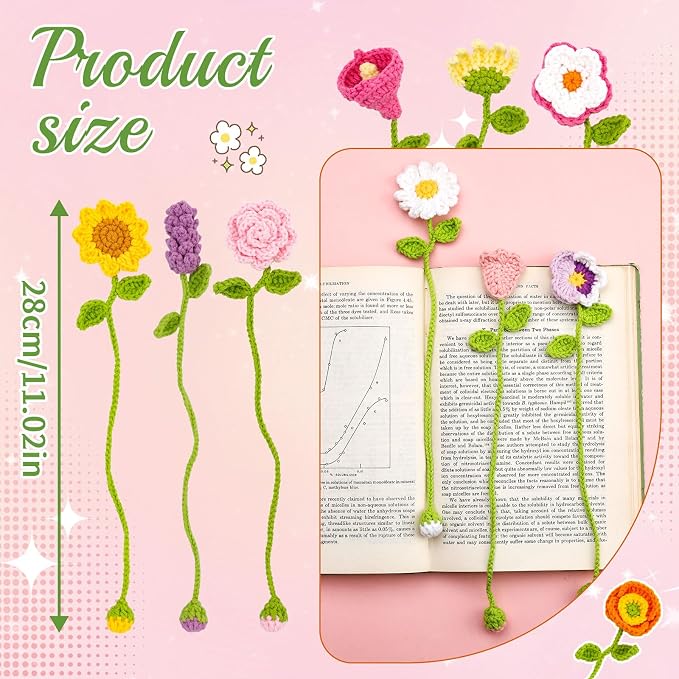 GarfxG Crochet Kit for Beginners Adults 10pcs Flower Bookmarks Knitting Kit