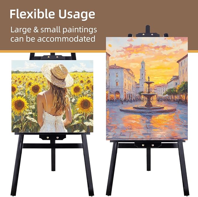 Falling in Art Adjustable Wooden Easel Stand for Painting&Display, Black | Folding Art Easel for Display, Drawing, Wedding Sign and Poster, Suitable for Kids and Adults, Holds Up to 42"