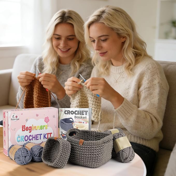 27PCS Crochet Basket Kit for Beginners,Camel Square Basket,Gift Box Package