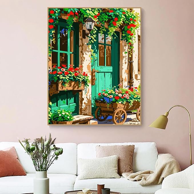 Landscape Paint by Numbers Kit for Adults Beginner,Flowers House,16x20"