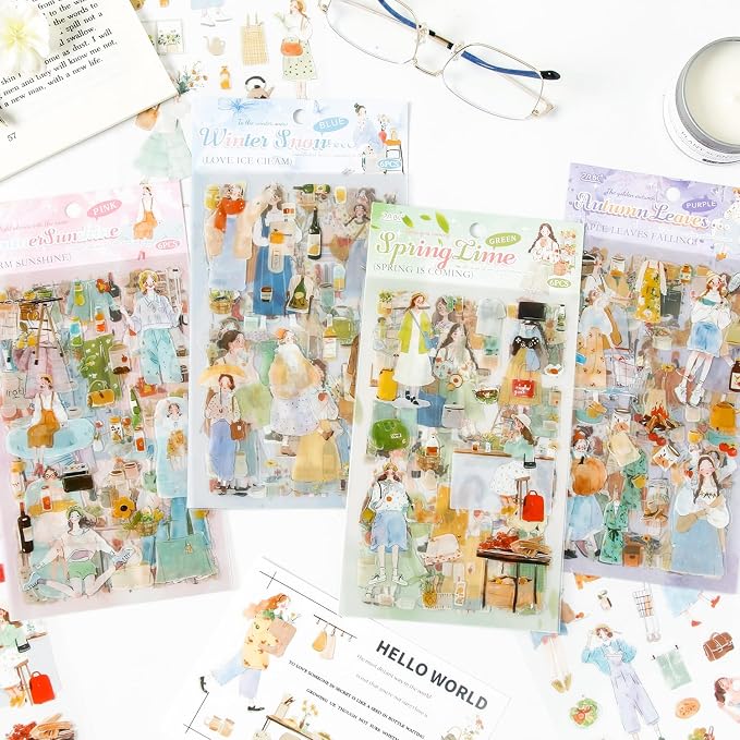 560 Pcs Planner Stickers for Scrapbooking Bullet Journal Diary Notebook Collage Card Making, 24 Sheets Transparent PET Stickers