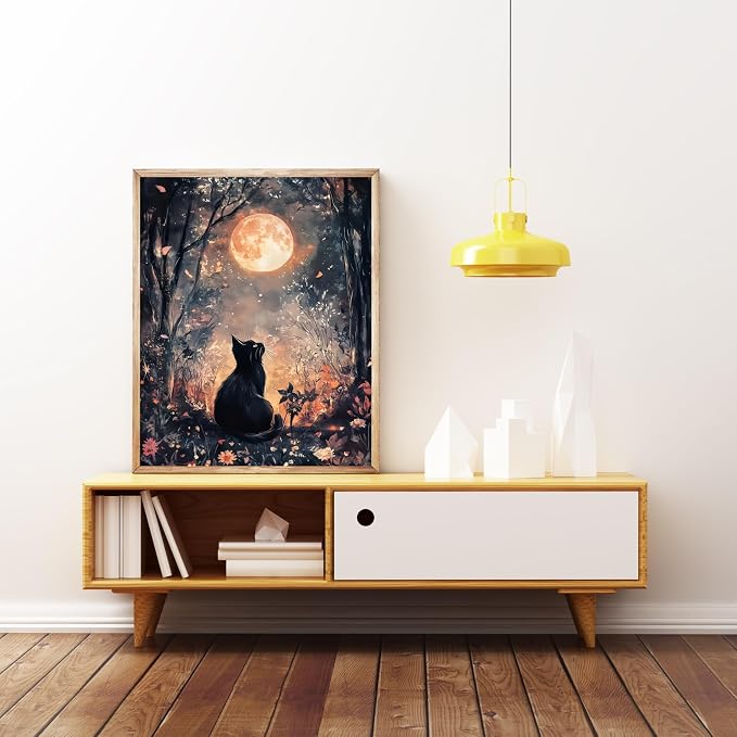 Black Cat Moon 5D DIY Diamond Painting Kits for Adults | Diamond Art Kits for Beginners, Full Drill Dot Painting Gem Art Kits for Home Wall Decor11.8 x15.7 Inch