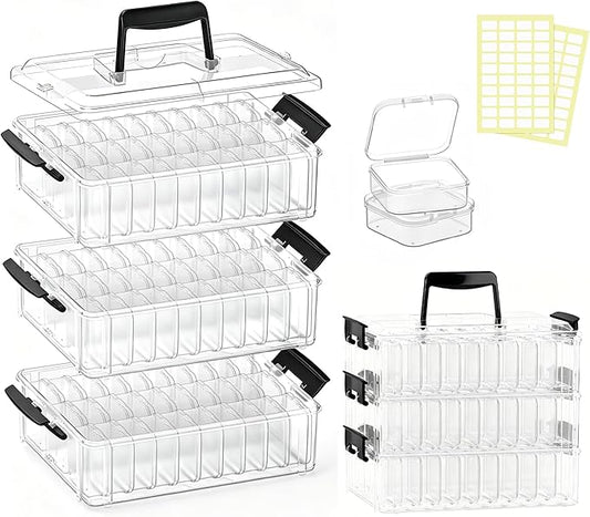 3-Tier Large Capacity Stackable Bead Organizer Box 90 Pcs, Portable Plastic Craft Storage Containers for Jewelry Making, Bracelets, DIY, Nail Art Charms