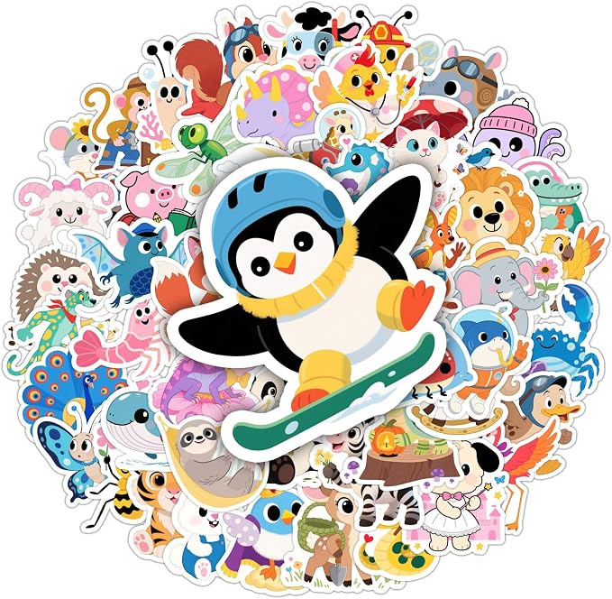 50PCS Animal Stickers, Cute Water Bottle Stickers for Kids