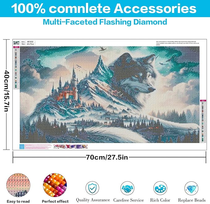 Large Square Drills Diamond Painting Kits, Wolf Diamond Art Square 28x16in | Large Size Diamond Painting Kit Square Drill, 5D Wolf Diamond Art Square Drills Kits for Aldults Home Decor Gifts (70x40cm)