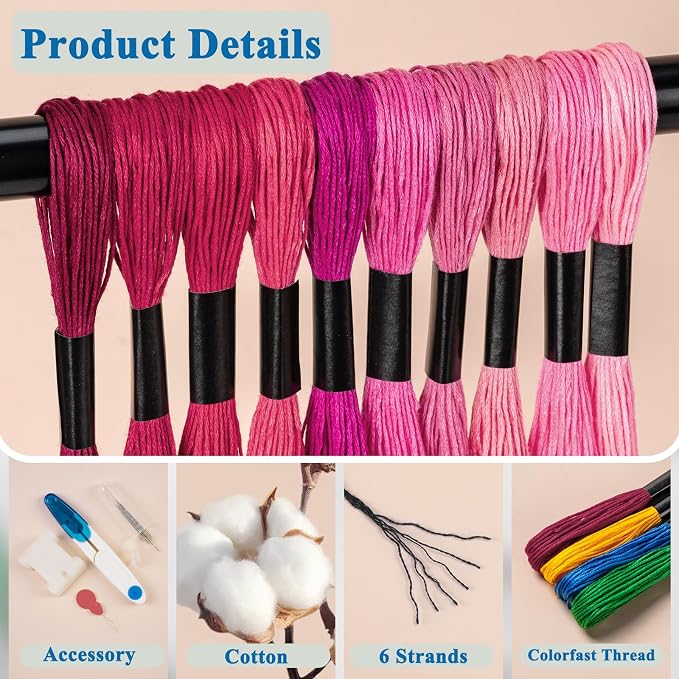 Amrules Friendship Bracelet String, 100 Pcs Embroidery Floss, Colorful | Including 344.5" Cotton Cross Stitch Thread, Hand Embroidery Thread for DIY Sewing and Embroidery Crafts Making with Tools