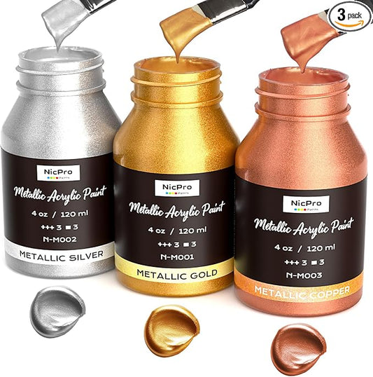 Nicpro Acrylic Paint Set Metallic,12oz/360ml Gold Leaf Paint
