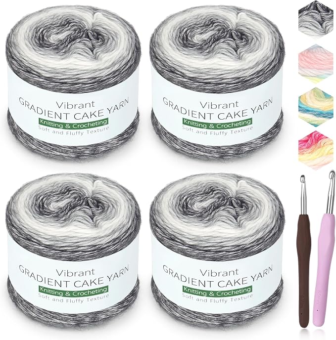Katech 4 Pack Ombre Yarn for Crocheting-Fairyland Gradient Cake Yarn | 100g/3.52 oz-DK Light Weight #3-60% Cotton 30% Acrylic 10% Wool-Perfect for Scarves, Shawls, Blankets and Garments(O)