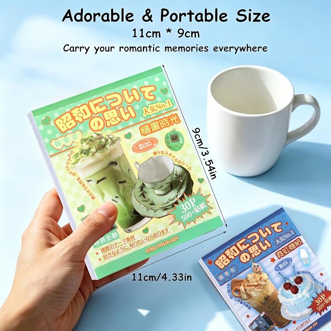 Tmtains 1000+Pcs Japanese Sticker Book for Scrapbook 60 Sheets Heisei Retro Korean Stickers for Journaling Aesthetic Japanese Sticker Book for Adults DIY Crafts Junk Journal (Blue & Green Dessert)