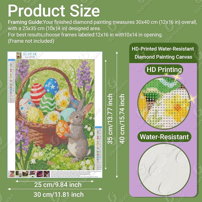 Gamteldot Easter Diamond Art Kits for Adults Beginner,DIY Easter Eggs Rabbit Diamond Art 5D Full Drill Diamond Dot,Diamond Painting with Complete Tools,Gem Art Crafts for Home Wall Decor Gift-12x16in
