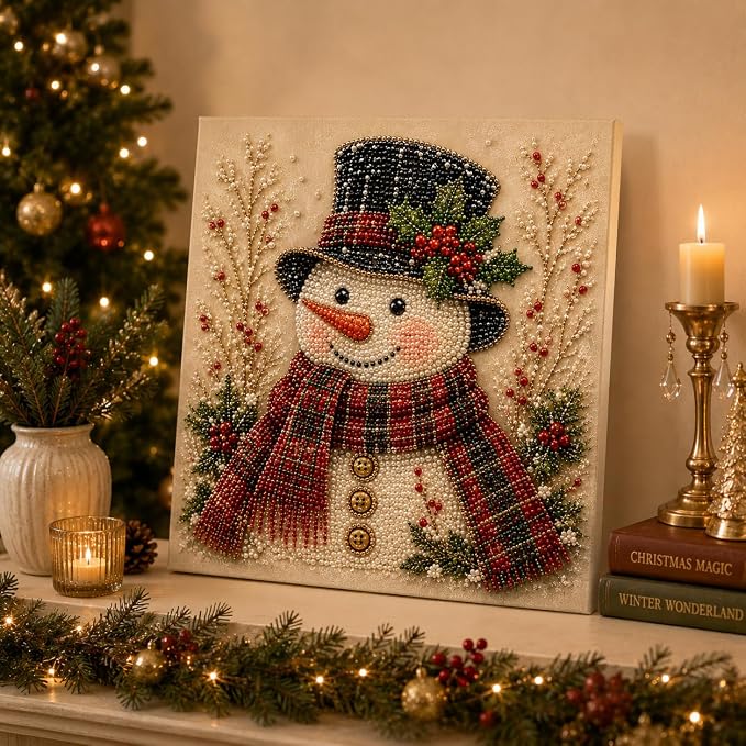LJSCQF DIY Christmas Pearl Diamond Painting Art Kit with Frame, Home Wall Decor Art Craft Kit, Holiday Christmas Wall Decor, Handmade Home Decoration Gift (Snowman B, 12x12in)