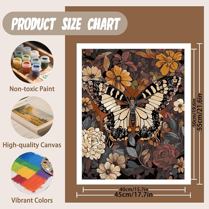 XTCIXAL Paint by Numbers Kit for Adults, Butterfly, 16X20 Inch | DIY Paint by Number for Adults Beginner, High-Definition Color Canvas, Stress Relief, Home Wall Decor, Gifts, Unframed