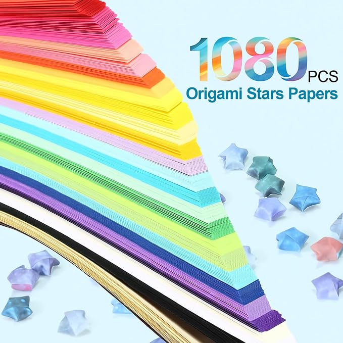 1500 Sheets Stars Paper Strips, 4 Packs Origami Star Paper with 12 Colors Glow in Dark and 27 Colors Assortment , Star Origami Paper for Adult / Teenage Art and Craft Materials DIY / Hand Craft