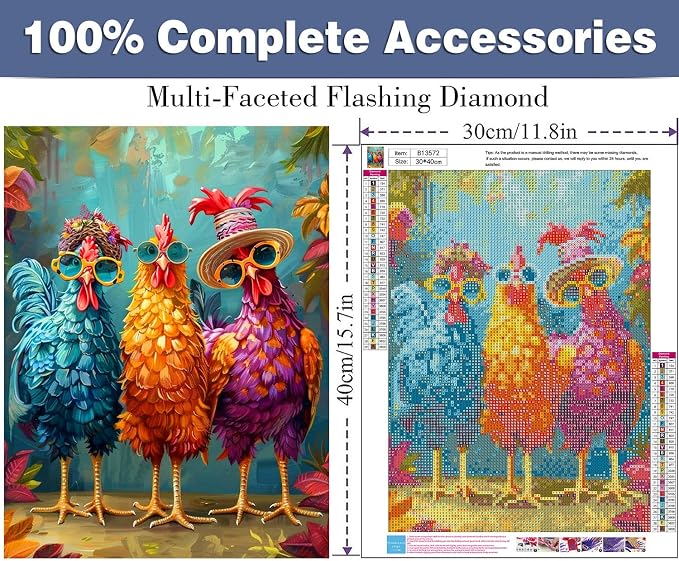 ijbnhd Chicken Diamond Art Kits for Adults Diamond Painting Kits 12x16inch